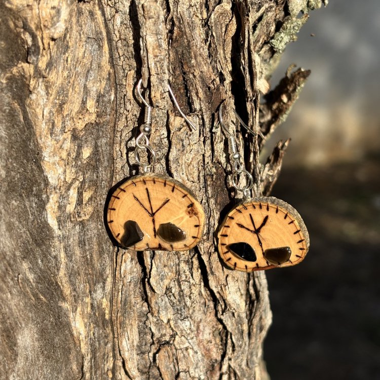  Pendientes de Protección de Madera de Olivo con Obsidianas