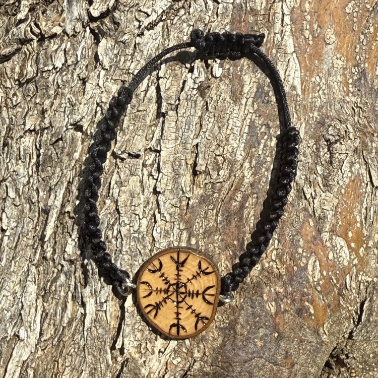  Bracciale Aegishjalmur in Ulivo e Macramè – Protezione