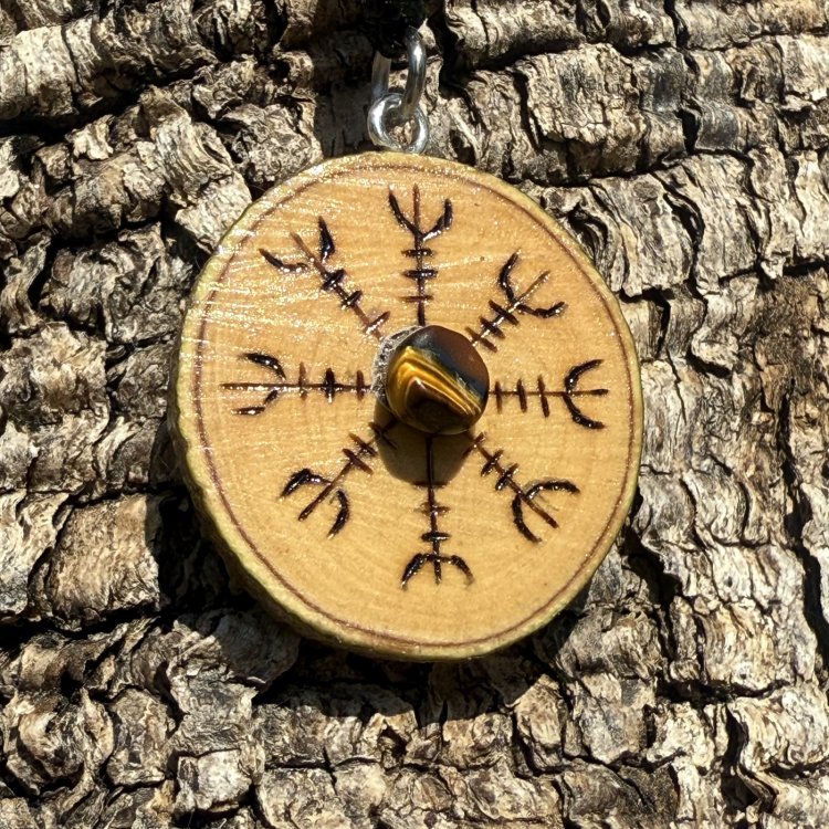Colgante Aegishjalmur de Olivo con Ojo de Tigre