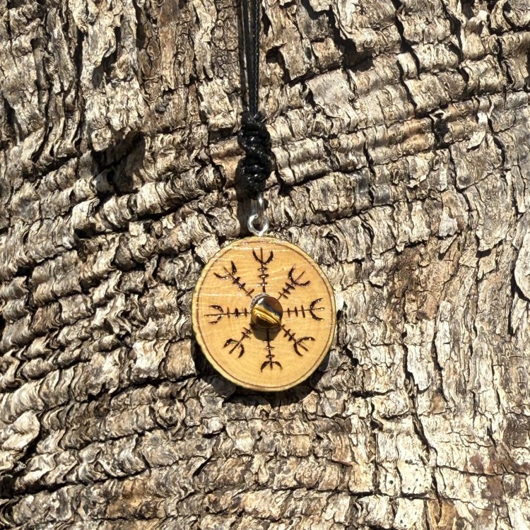  Ciondolo Aegishjalmur in Ulivo con Occhio di Tigre