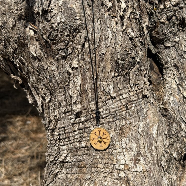  Ciondolo Aegishjalmur in Ulivo con Occhio di Tigre