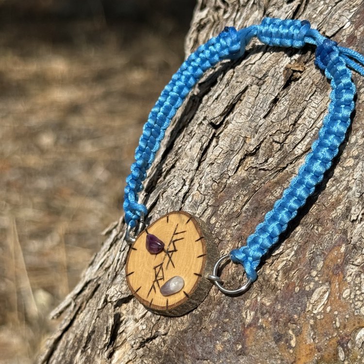  Pulsera Freya de Olivo y Macramé Azul – Amor y Armonía