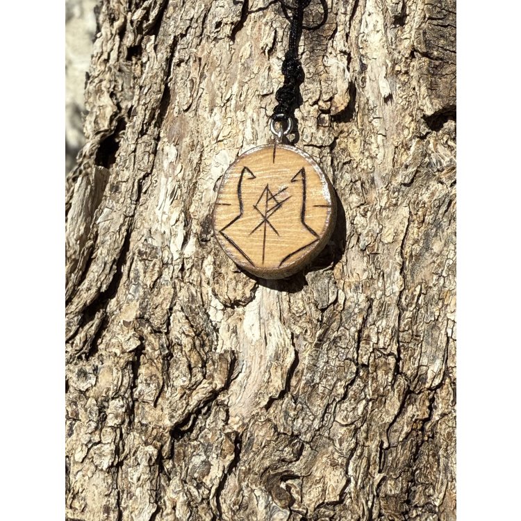  Talismano Lupo in Ulivo con Sagoma – Ciondolo Runico