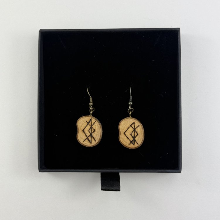  Pendientes Artesanales de Olivo con Runas de Amor