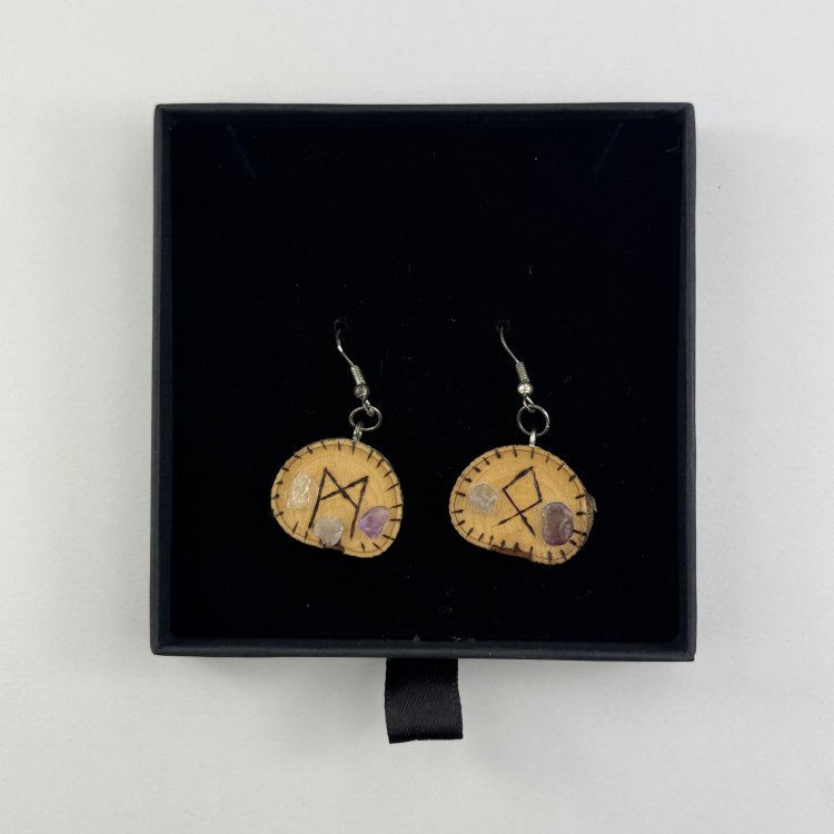  Pendientes de Amor en Madera de Olivo con Amatistas – Equilibrio y Armonía