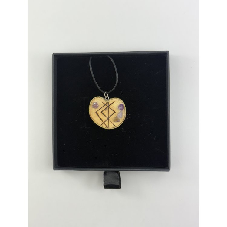  Colgante Amor en Forma de Corazón en Madera de Olivo con Amatistas – Amor y Pasión